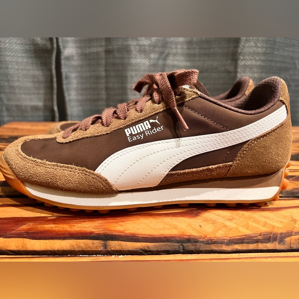 Puma Easy Rider Chocolate Brown and White Retro Runners